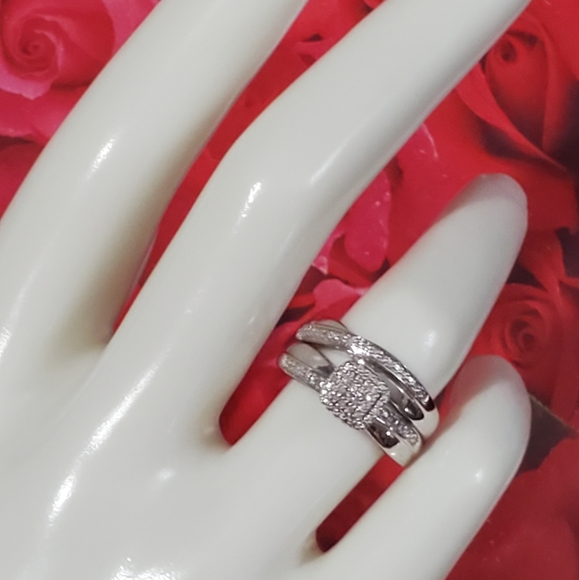 Forever Bride Trio 925 Diamond Engagement/Wedding Rings - Picture 6 of 13